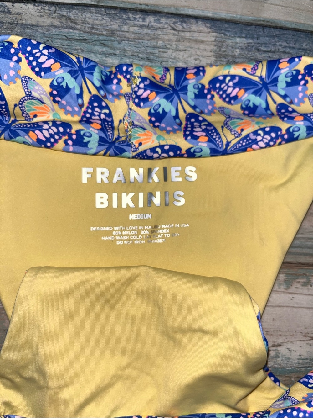 Frankies Bikinis Floral Bikini Bottoms Blue Yellow Cheeky Swim Medium - Picture 5 of 6